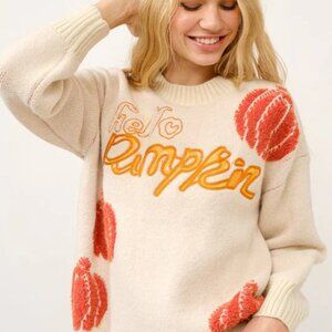 Cream 'Hello Pumpkin" Ribbed Hem Pullover Sweater